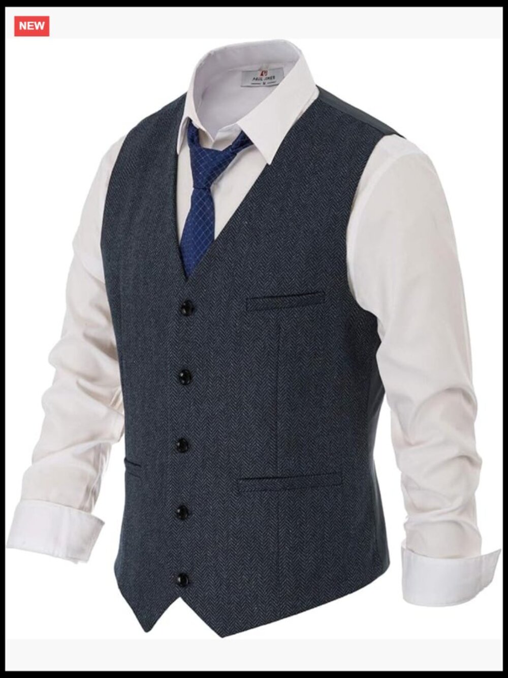 Men's Herringbone Tweed Suit Vest Wool Blend Waistcoat Sleeveless Button Front